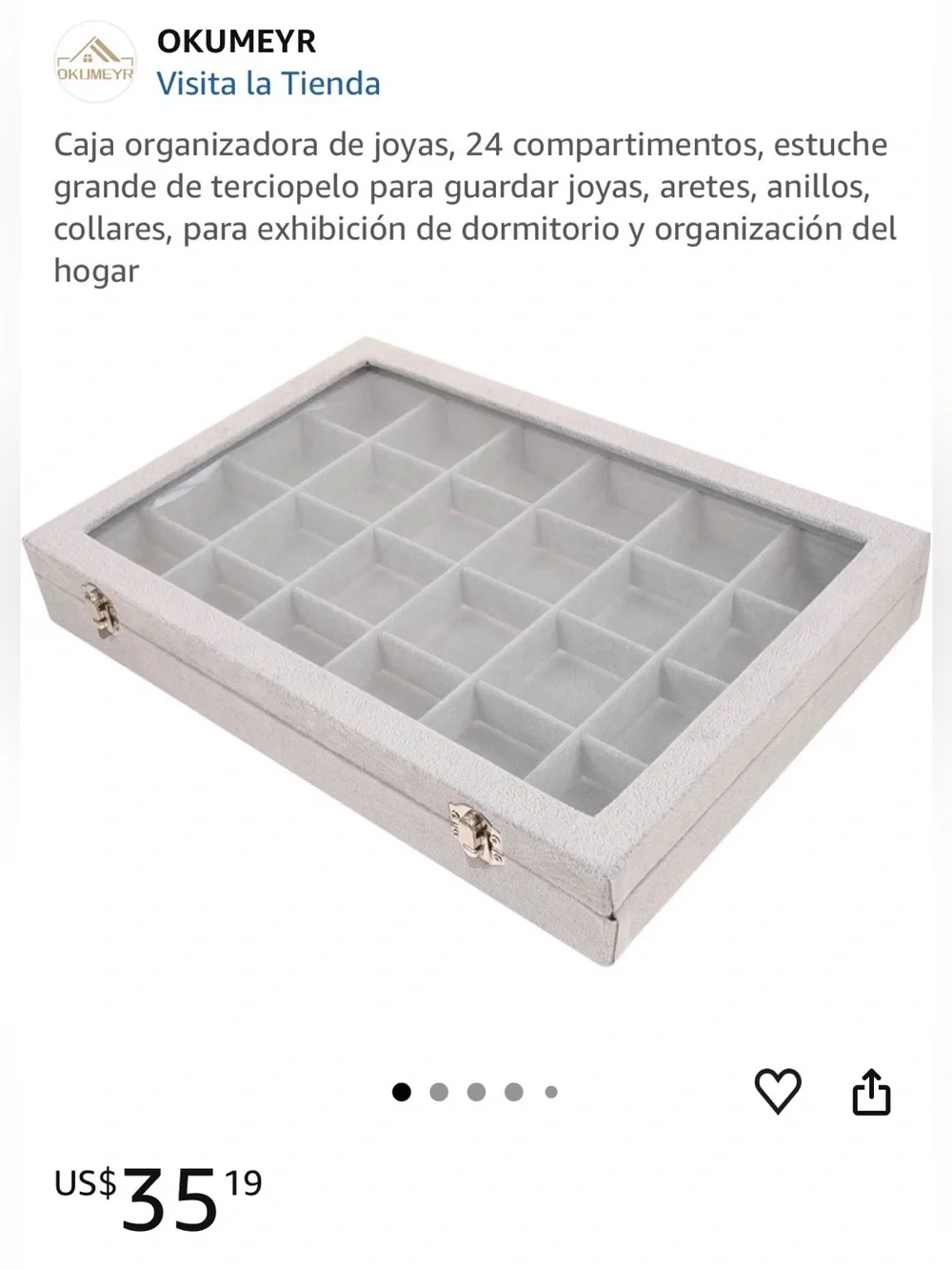 Gray 24-Compartment Jewelry Organizer Box